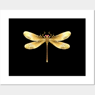 Gold dragonfly Posters and Art